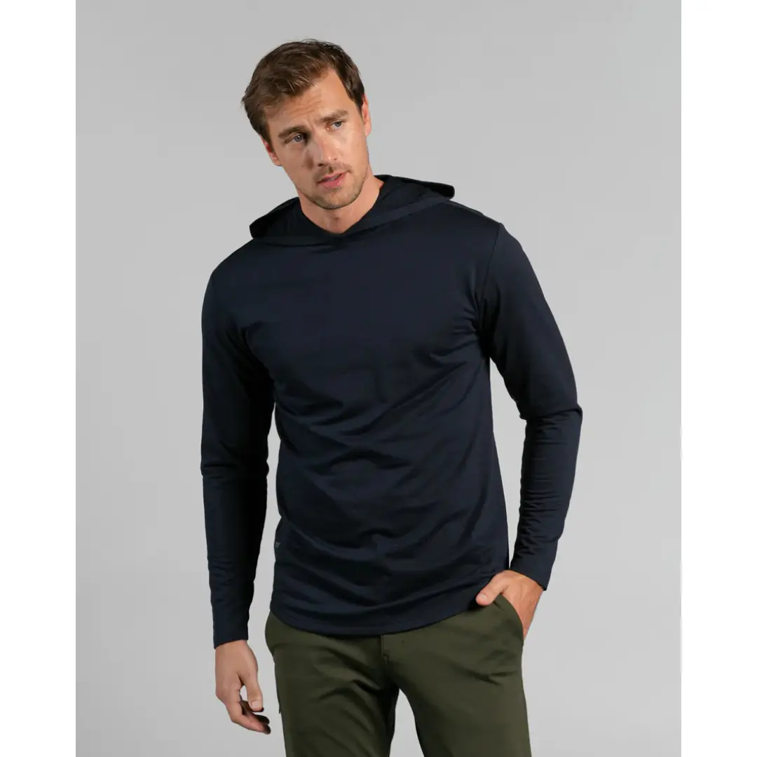 BYLT Hooded Drop-Cut Long Sleeve - Signature Fabric, Modern Pullover Design, 4-Way Stretch, Minimalistic Style, All-Day Comfort Menswear Layer
