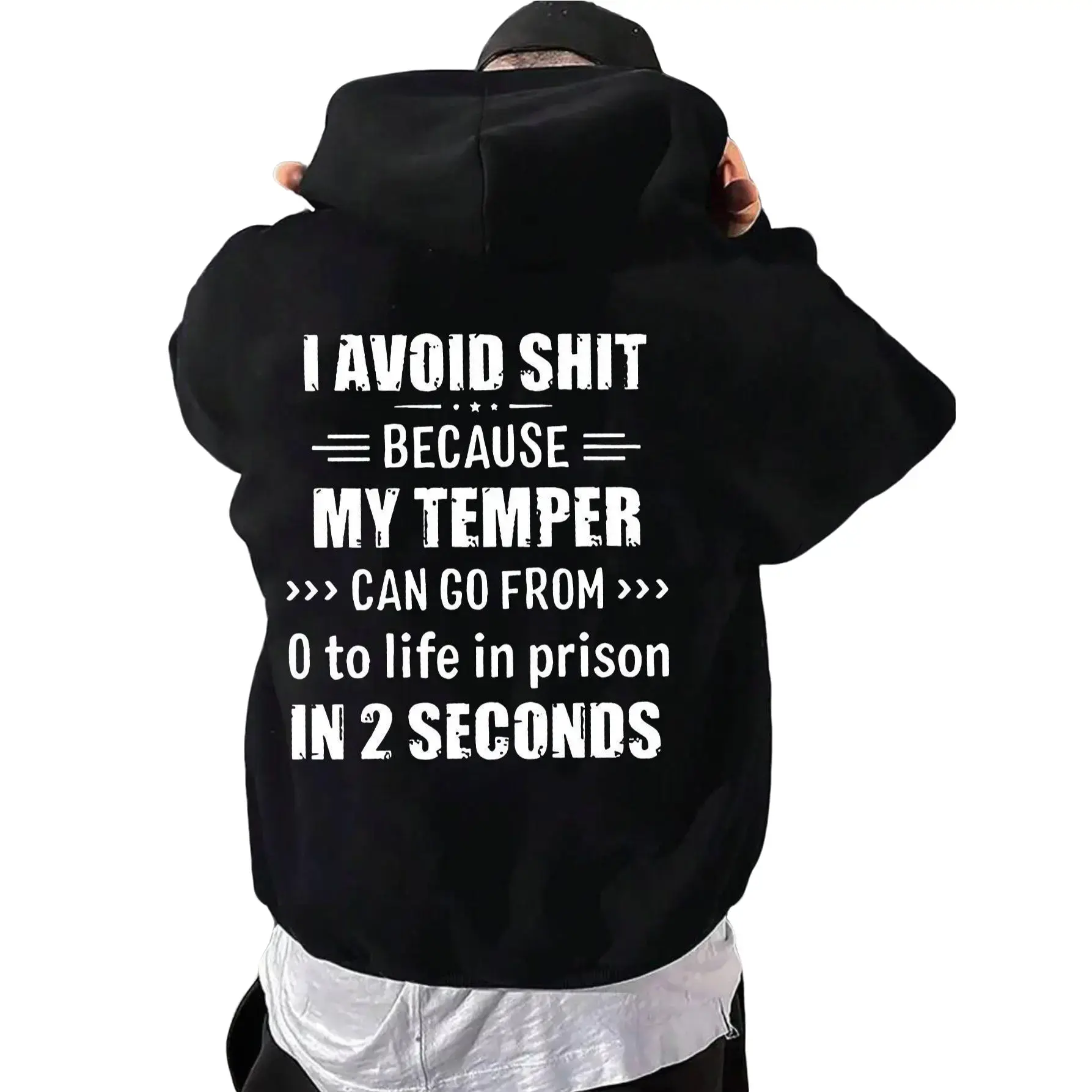 Men's "I Avoid Shit" Front Graphic Hoodie - Loose Fit Longsleeves Cotton Blend Pullover Tops, Halloween Casual Streetwear Menswear Sweatshirts