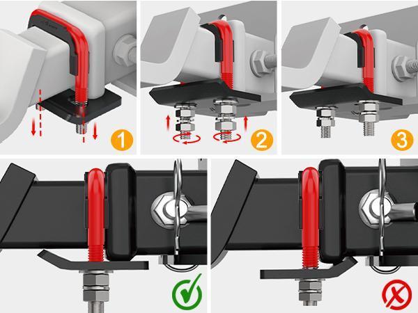 Nilight Trailer Hitch Tightener for 2 Inch Hitches Mount Anti Rattle Heavy Duty Steel with Rubber Cover Red U Bolt Matte Black Plate Electrophoresis Anti-Rust Triple Protective