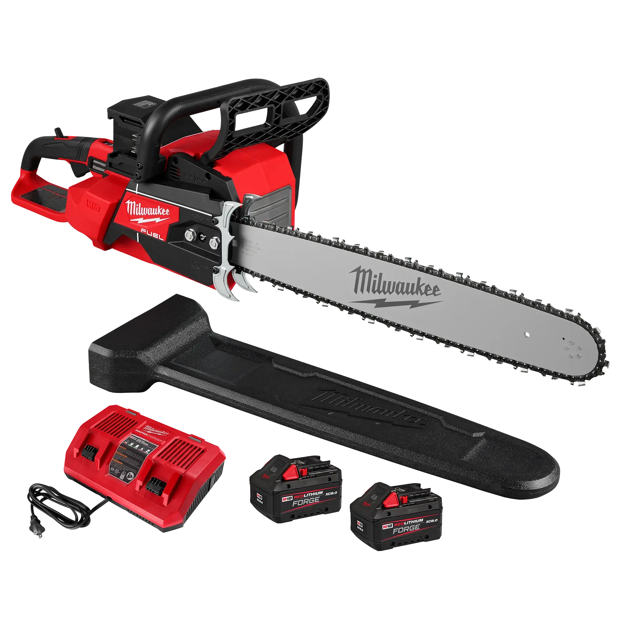 Milwaukee M18 FUEL Battery Powered Chainsaw Set - 18V Brushless Cordless, 20 inches, Dual Battery Kit, Scabbard, Under 1s to Speed, Fast 1s Acceleration, Peak 5.8hp, Heavy-Duty Cut, Auto Oiler (for Tools & Hardware/Garden Use)