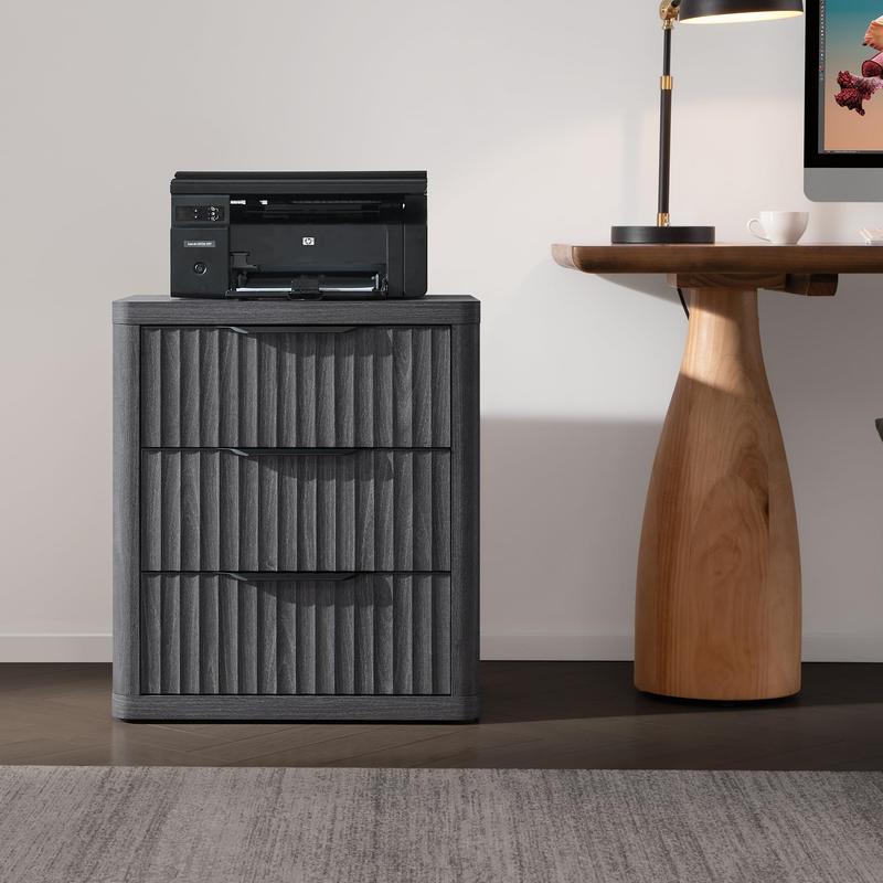 SICOTAS Night Stand Set of 2 Nightstands with 3 Drawers Storage Bedside Table Large Fluted Bed Side End Table Modern 25.6" Tall Wide Mid Century Night Stands for Bedroom Living Room Sofa Couch Office, Minimalist and Practical