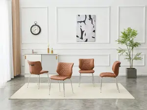 Dining Chairs Set, Oil Waxed Leather Dining Chairs with Electroplated Metal Legs, Adjustable Non-Slip Foot Pads, Diamond-Tufted High Back Upholstered Dining Room Chairs