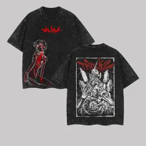 Ayanami Rei Neon Genesis Evangelion Anime Double Printed Vintage Washed Tee Unisex Oversize Heavyweight Cotton T-shirt for Anime Fans and Lovers Clothes Oversized