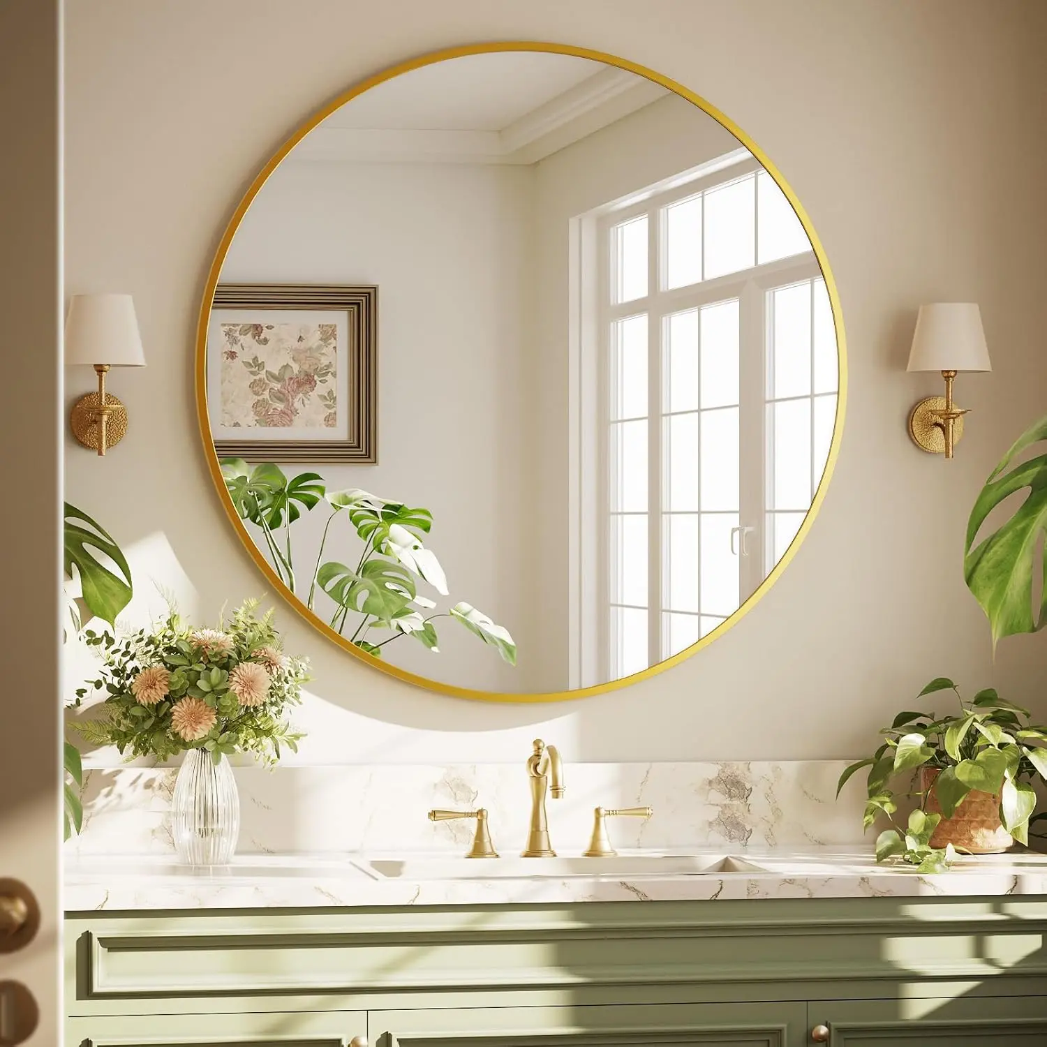 20/24/28 Inch Round Bathroom Vanity Mirror, Gold & Matte Black Circle Over-The-Sink Mirror, Rust-Resistant Wall Mirror for Bathroom, Powder Room