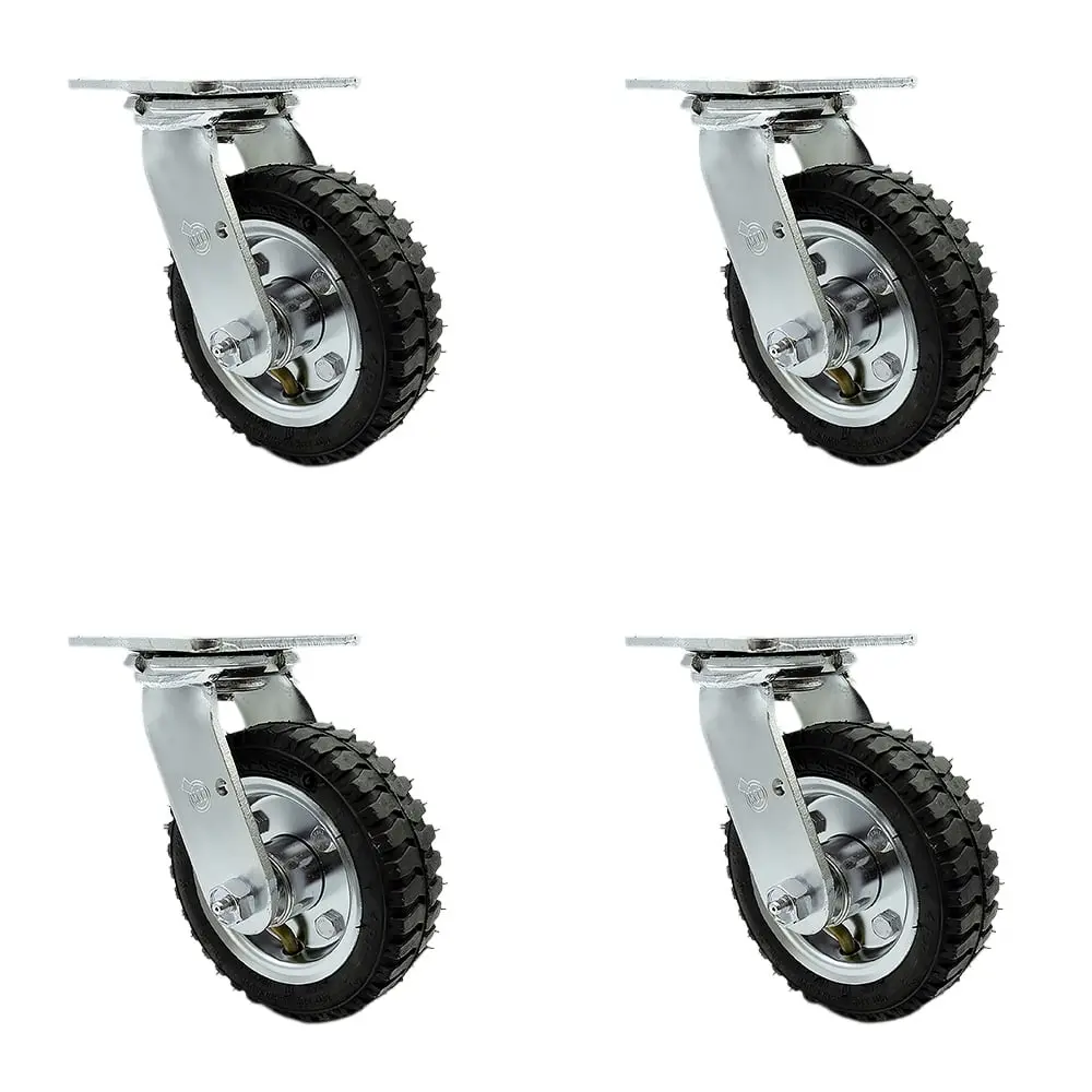 212 MAIN Service Caster SCC-100S150-PNB-BSL-4 Heavy Duty 6 in. Swivel Lockable Pneumatic Rubber Wheels, Black, Bolt Lock, Set of 4, Lockable Wheels, Swivel Wheels