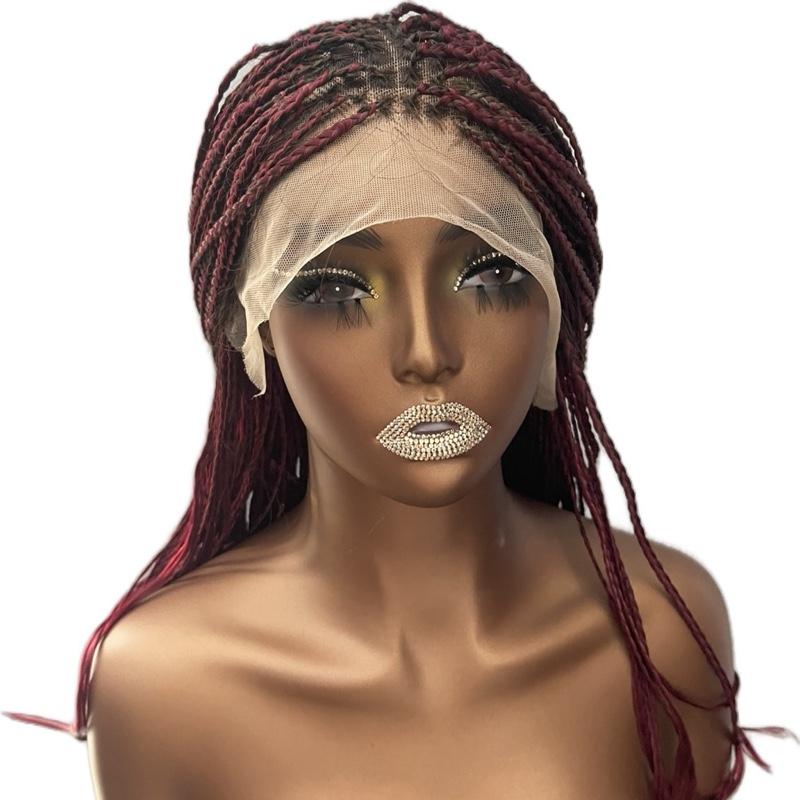 13x6 Frontal Knotless Braided Wig 18 inches- Red