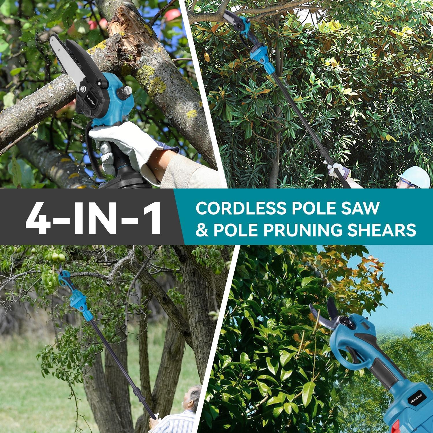 Yofidra 2 in 1 Cordless Pole Saw & Mini Chainsawwith 2 Batteries, Power Electric Polesaw for Tree Trimming, Chain Saw with Extension Pole , Limb Branch Cutter Pruner 21V Portable Cutting Adjustable Length Telescopic Rod Outdoorfun