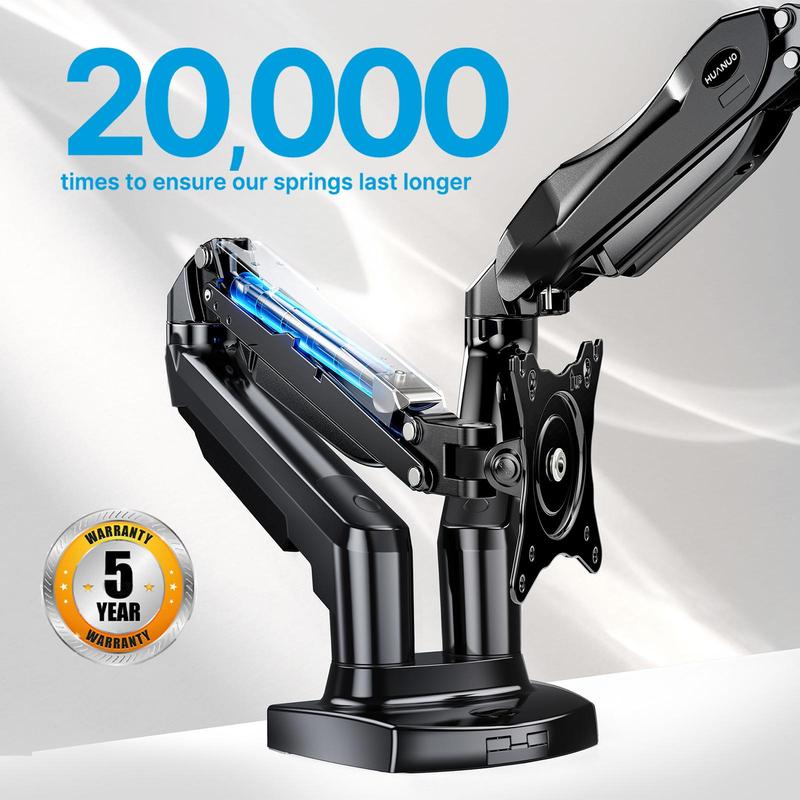 HUANUO Dual Monitor Arm Adjustable Gas Spring Monitor mount for Gaming and Home Office Setups, Monitor Arm hold up to 30" with 19.8 lbs Max Weight and C-Clamp or Grommet Hole Mounting