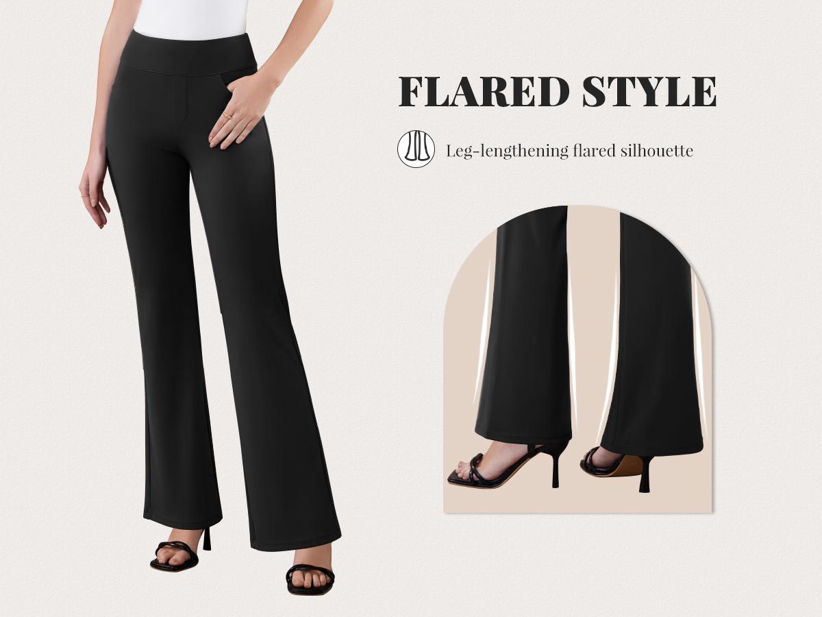 Dlooda Womens Dress Pants Stretchy Work Pants Business Casual Office Trousers Pull On Flare Slacks with 4 Pockets SpringStatements