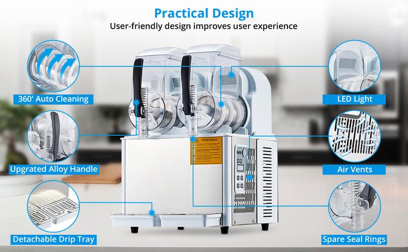 GARVEE Commercial Slushy Machines: 2.1-4L Stainless Steel, Self-Cleaning, Ideal for Frozen Drinks, Smoothies, and Margaritas in Cafes, Bars, and Homes.