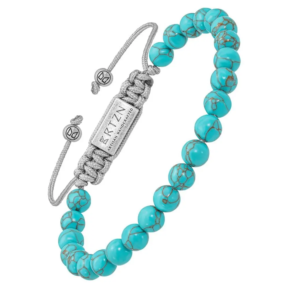 RTZN Turquoise Beaded Bracelet for Men, Bali Style with Genuine 6mm Beads, Handmade, Waterproof , and Adjustable Clasp