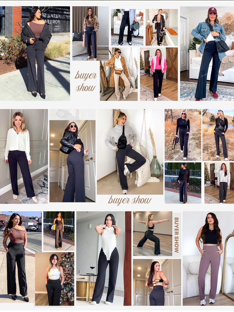 3PCS Women's High Waist Zippered Wide Leg Palazzo Pants with Pockets for Casual Wear & Yoga High Waist Sports Pants Minimalist Basic Womenswear Bottoms