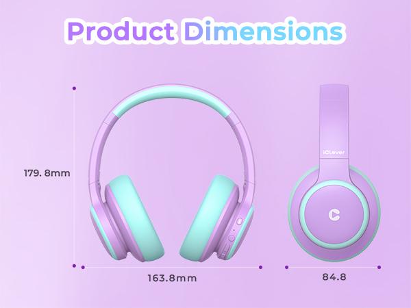 iClever Kids BTH26 Active Noise Cancelling Headphones Bluetooth5.4 Headphones with Mic Audio Earbuds Headset
