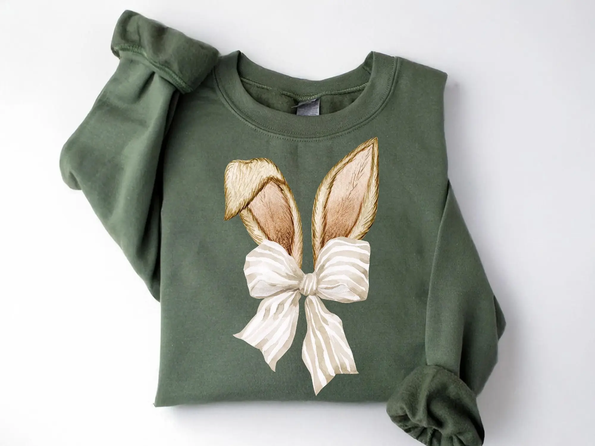 Coquette Bunny Sweatshirt, Bow and Ears Shirt, Pastel Spring Sweatshirt, Rabbit Graphic Tee, Gift For Bunny Lover