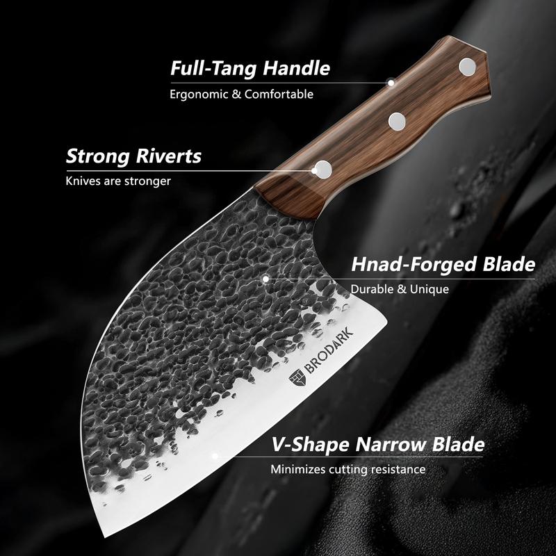 Brodark Serbian Chef Knife Bundle - Small Meat Cleaver with Leather Sheath High Carbon Stainless Steel Meat Knives Heavy Duty Blade Sleeves For Home Outdoor &Camping Outdoorfun Bone-cutting knife