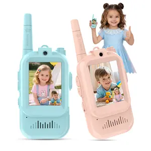 Video Walkie Talkies for Kids - 2 Pack Rechargeable Handheld Intercoms, Ideal for Family Games, Outdoor Adventures, Camping & Hiking for Boys and Girls Ages 3-12 (Blue/Pink)
