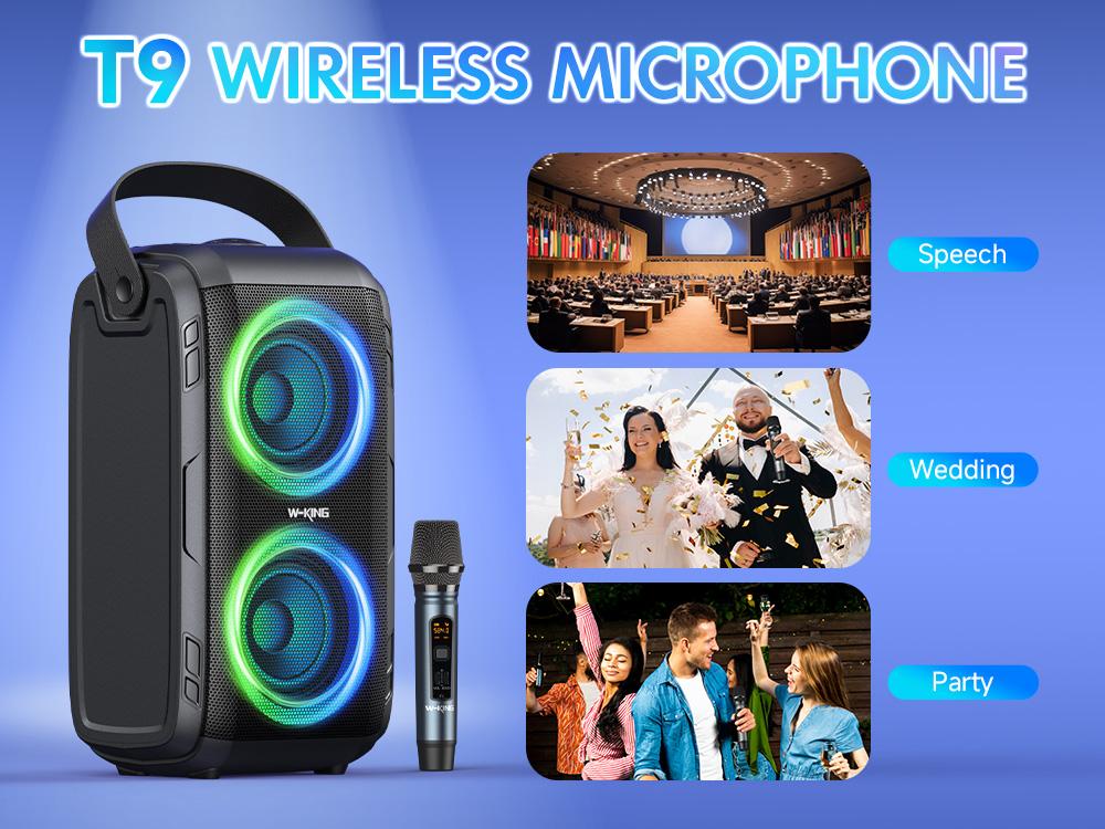 W-KING  180W  Party Portable Karaoke Speaker with WIRELESS MICROPHONE,  Outdoor Wireless Bluetooth Speaker Loud Big Large with 2 Full-Range Drivers-Super Bass with Lights, IPX5, Huge 105dB Sound, 24H, U-Disk, TF, AUX, EQ Loudspeaker Audio