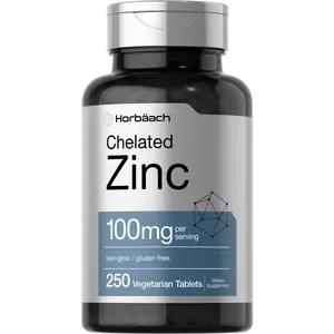 Horbäach Chelated Zinc Supplement 100mg | 250 Tablets | High Potency & Superior Absorption | Vegetarian, Non-GMO, Gluten Free