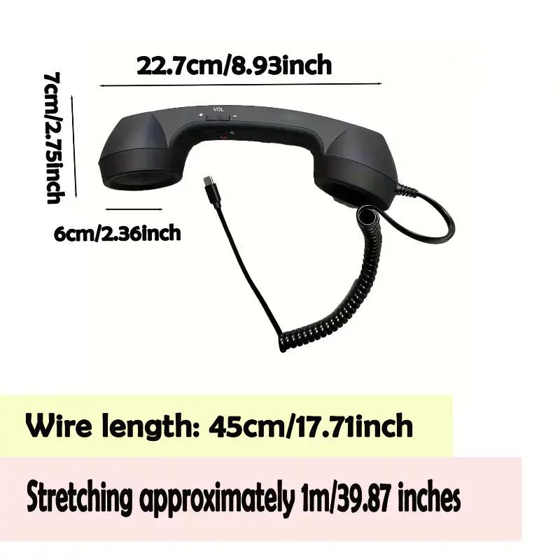 New TYPE-C Straight Plug Phone Retro Mute, C-Style No Conversion Needed, External Call Handset with Simple Ergonomic Design in Colorful Various Dreamy Colors Portable Mini audio Black Headset