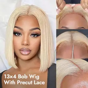 [LIVE SUPER DEAL] Wiggins Hair 613 Blonde Bob Wig Human Hair Straight Blonde 13×4 Pre Cut Lace Glueless Wigs With Pre Plucked Hairline