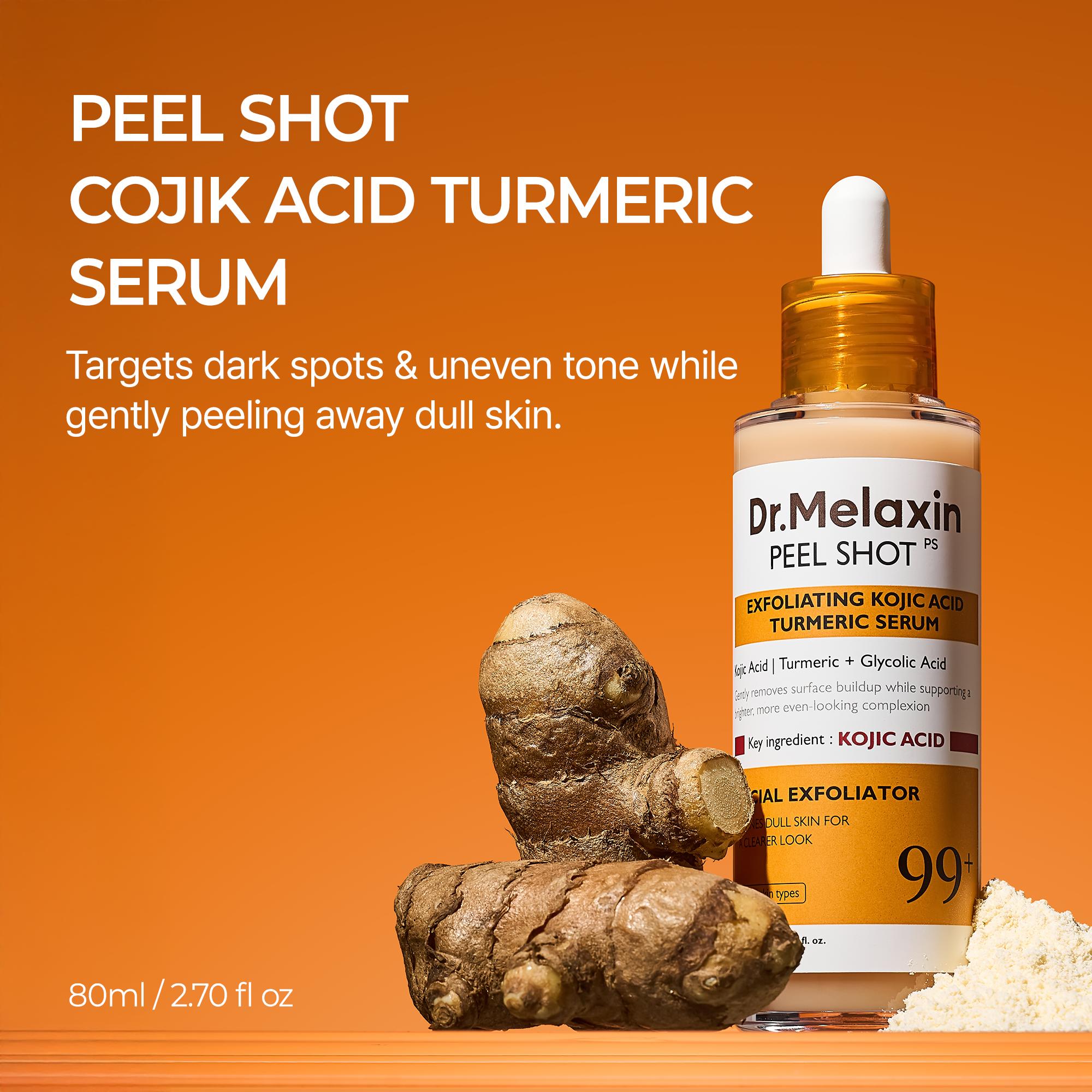 [Dr.Melaxin Official] Peel Shot Kojic Acid Turmeric Duo - 99% Pure Kojic Acid & Turmeric Serum & Spray - Official Shop