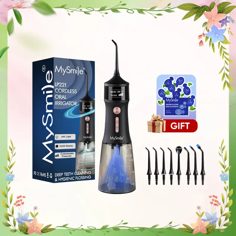 MySmile Cordless Advanced (LP221) UVC Light Water Flosser For Teeth 335ML with OLED Display 4 Mode 8 Jet Tips TikTokShopdealsforyoudays TikTok Shop Deal Oral Care Kits
