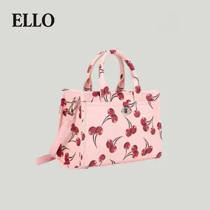 Women's Cute Cherry Print Mini Tote Bag for Women Trendy Aesthetic Shoulder Handbag with Top Handle & Detachable Strap Perfect for Daily Use Shopping and Casual Outings
