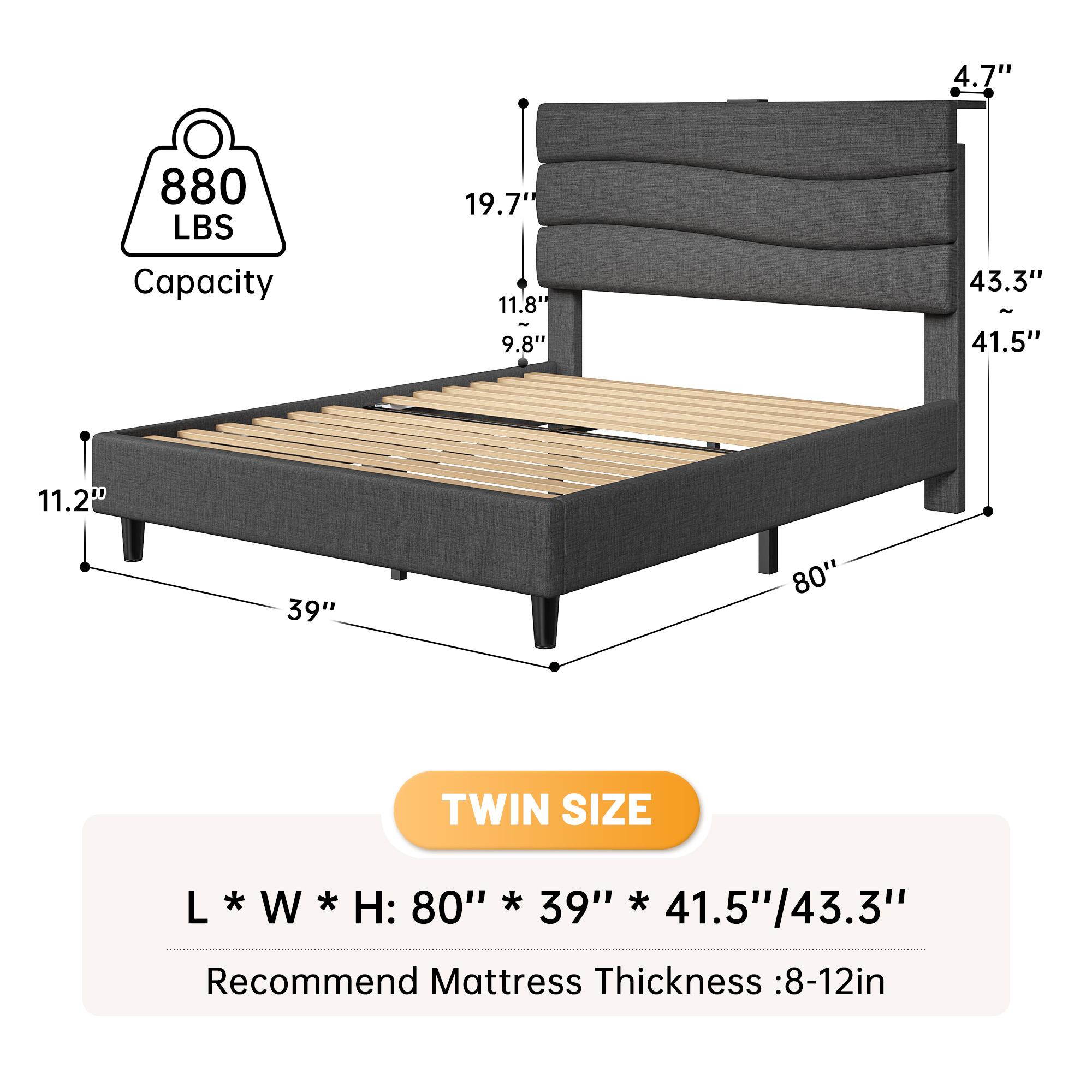 【The First Best Bed For Teens】Raybee Bed Frame Upholstered Headboard Height Adjustable Wavy Line Top Storage Shelf & USB Type-C Charging Noise-Free,Easy Assemble & Clean,Qeen Beige,Cream,Gray,King,Full 【The First Best Bed For Teens】Raybee Bed Frame Upholstered Headboard Height Adjustable Wavy Line Top Storage Shelf & USB Type-C Charging Noise-Free,Easy Assemble & Clean,Qeen Beige,Cream,Gray,King,Full
