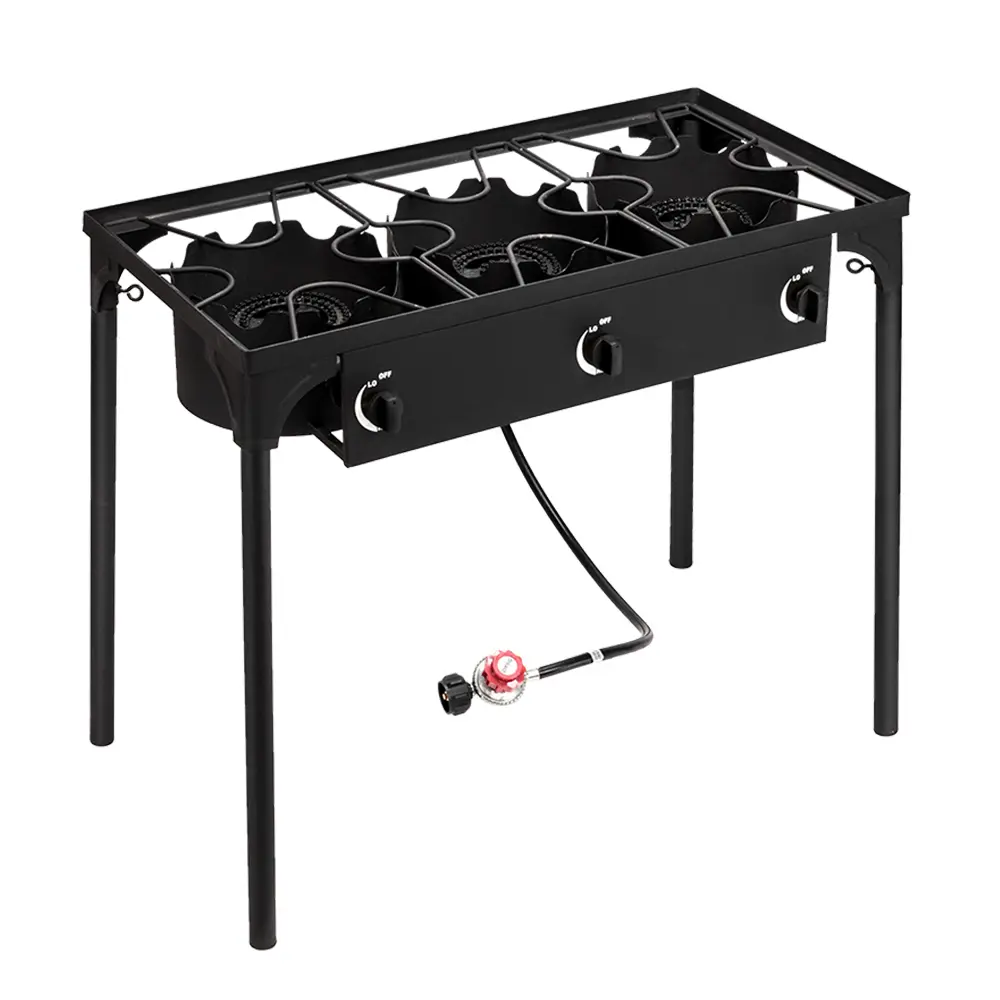 Portable Outdoor Camp Stove - High-Pressure Propane Gas Cooker with Sturdy Cast Iron Build, Adjustable Heat for Cooking Outdoors (2-Burner 150000-BTU/3-Burner 225000-BTU)