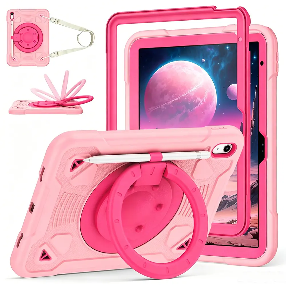 Heavy Duty Shockproof Silicone Tablet Case for iPad A16 11th Gen (11in) & 10th Gen (10.9in) 2025/2022, 360-Rotation Handle Stand Holder, Folding Screen Cover with Pencil Holder, Kids Tablet Accessories