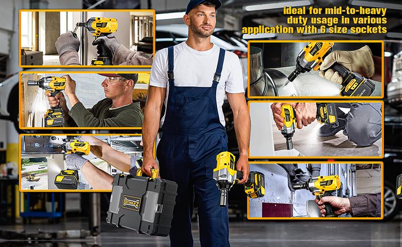 1000FT-LBS (1300N.m) Cordless 1/2" Impact Wrench with 1*Battery Compatible with Makita, Brushless Impact Gun with 6 Sockets, 2100RPM for Car & Truck