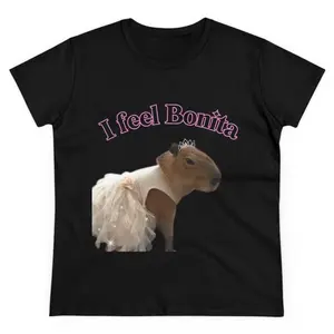 Princess Capy  - "I feel Bonita" - Sparkly and Cute - Capybara - Funny Women's T shirt - Women's Midweight Cotton Tee,Unisex Crewneck T-shirt for Men And Women