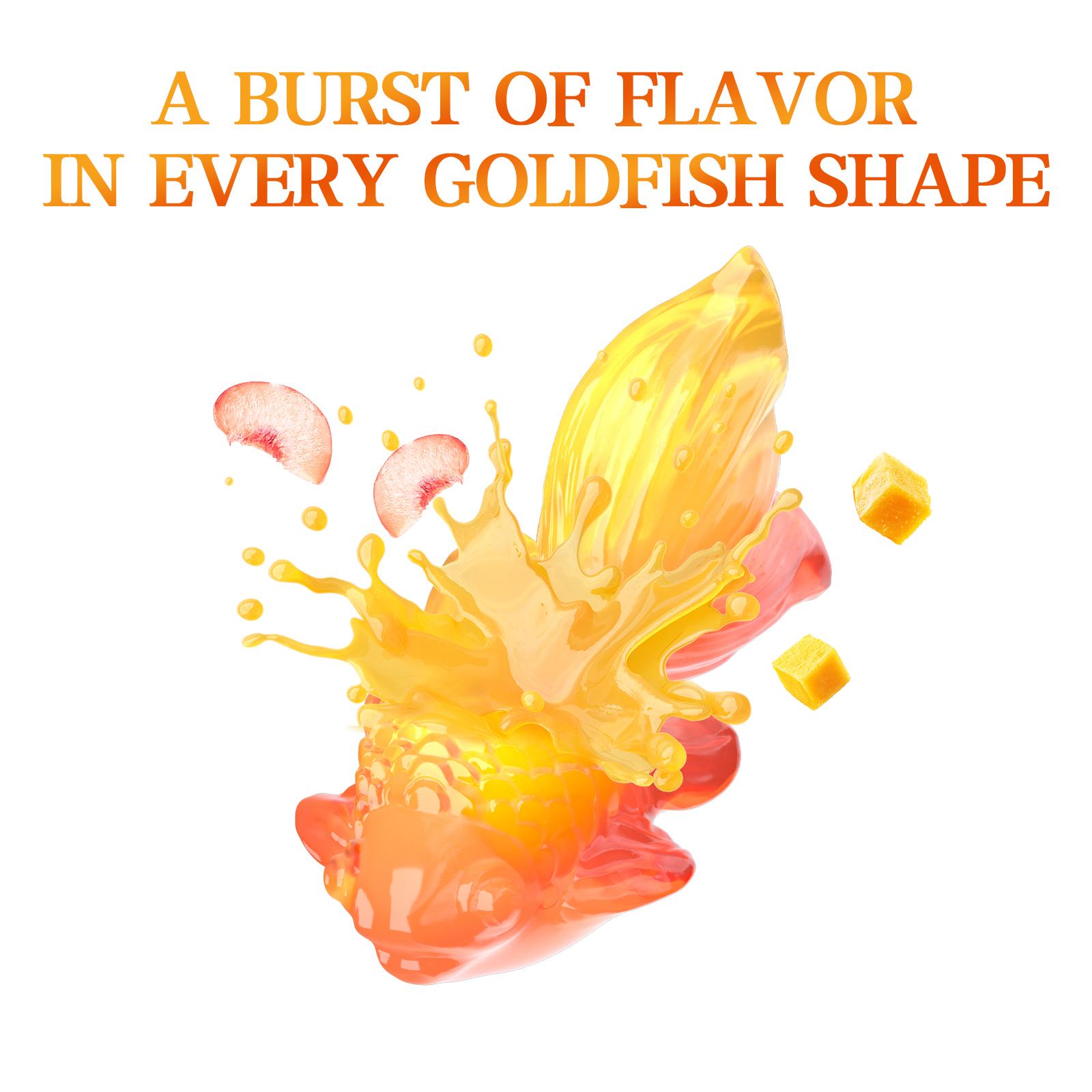 Amos 4D Lucky Fish Gummy – Real Juice Filled, 3D Shaped Goldfish Candy for Fun & Drinks(Peach & Mango Flavor, 65g) Perfect Sweet gift Snack Fruit