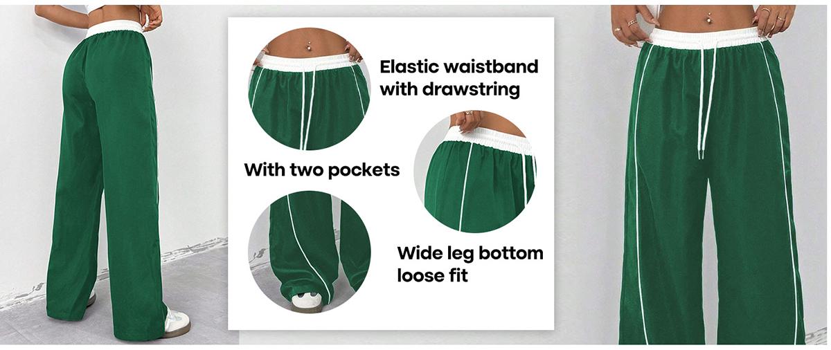 WoodBerry Women's Wide Leg Sweatpants Baggy Y2K Parachute Pants Slouchy Drawstring Belt Spring Summer Jogger Loose Track Pants with Pockets