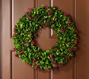 Bethlehem Lights Illuminated 24" Wreath with Wispy Florals