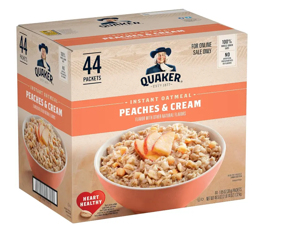 Quaker Instant Oatmeal, Peaches & Cream, 1.05oz, 44 Counts (Pack of 1)