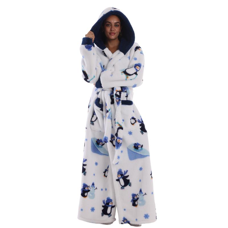 Msrlassn Valentine's Day Gift Cozy Soft Bathrobe Flannel Lined Hooded Robe for Women Men, Thickened Long Sleeve Pyjamas Cute Print Home Loungewear Sleepwear