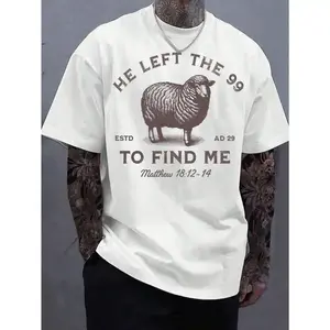 Manfinity Dauomo 99 T-Shirts Jesus Left, The Lord Is My Shepherd T-Shirt, Christian T-Shirt, He Left 99 To Save Me T-Shirt, Men T-Shirt graphic  tee