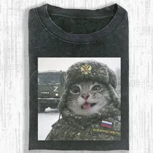 Funny Military Cat Meme Shirt, Soldier Cat Graphic Tee, Winter Cat Meme T-Shirt, Cute Funny Cat Lover Shirt, Vintage Meme Cat T-Shirt