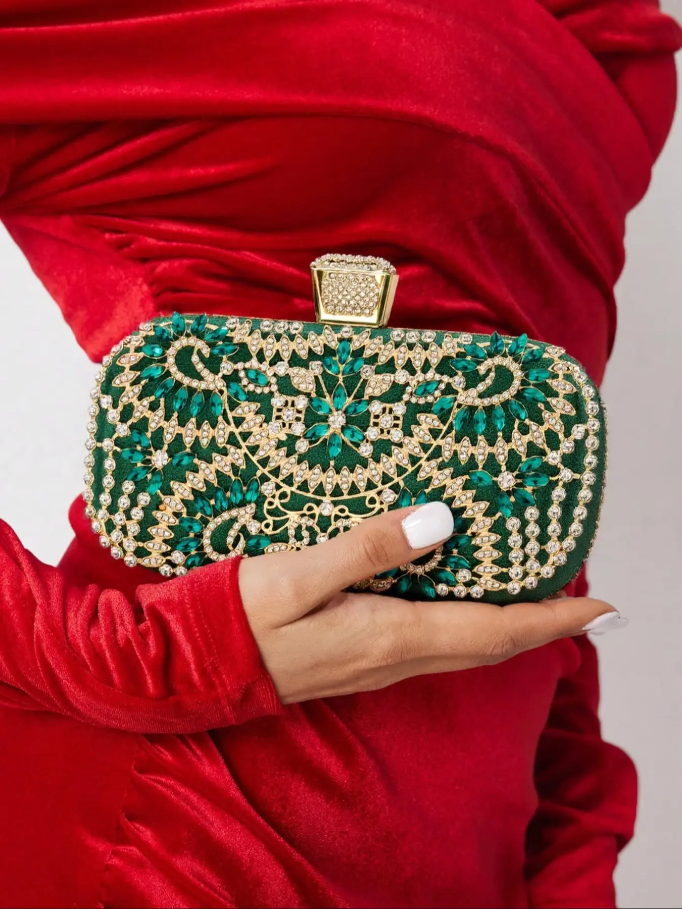 Luxury Emerald Diamond Evening Bag for Women, Fashion Party Clutch, Trendy Clutch Bag, Rhinestone Floral Design, Elegant Stylish Purse, Glittery Clutch Bag, Perfect for Weddings, Birthdays, Holidays, Fashion Luxe Clutch