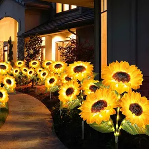 Solar Powered Light Set with 2 or 3 Fabric Garden Stake Lights, Up to 8-12 Hours, Sunflower Lamp, Pathway Outdoor Lighting, Flower Bed, Lawn, Park Decoration, Valentine's Gift, Nickel Hydrogen Battery, ABS + Silk Fabric, 1.2V / 600mAh AA Nickel Hydrogen B