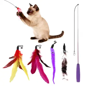 Interactive Cat Feather Toys, Resilient Fishing Pole Cats Feathers Toy Replacements, Cat String Toys for Indoor Kitten, Summervibes