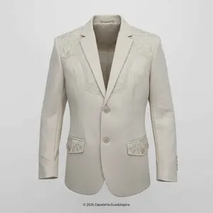 Beige Suade Western Blazer-LAM516