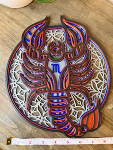 Scorpio Zodiac Mandala Wall Art | 3D Printed Astrology Decor | Grey Blue Red Black | Horoscope Birthday Gift