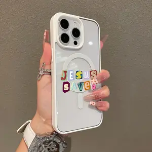 Premium Magnetic Smartphone Casing for iPhone 11/12/13/14/15/16/17 Pro Max, Colorful Jesus Saves Design, MagSafe Ready, Anti-Fall, Ultra-Thin Cellphone Accessory for Handheld Everyday Use