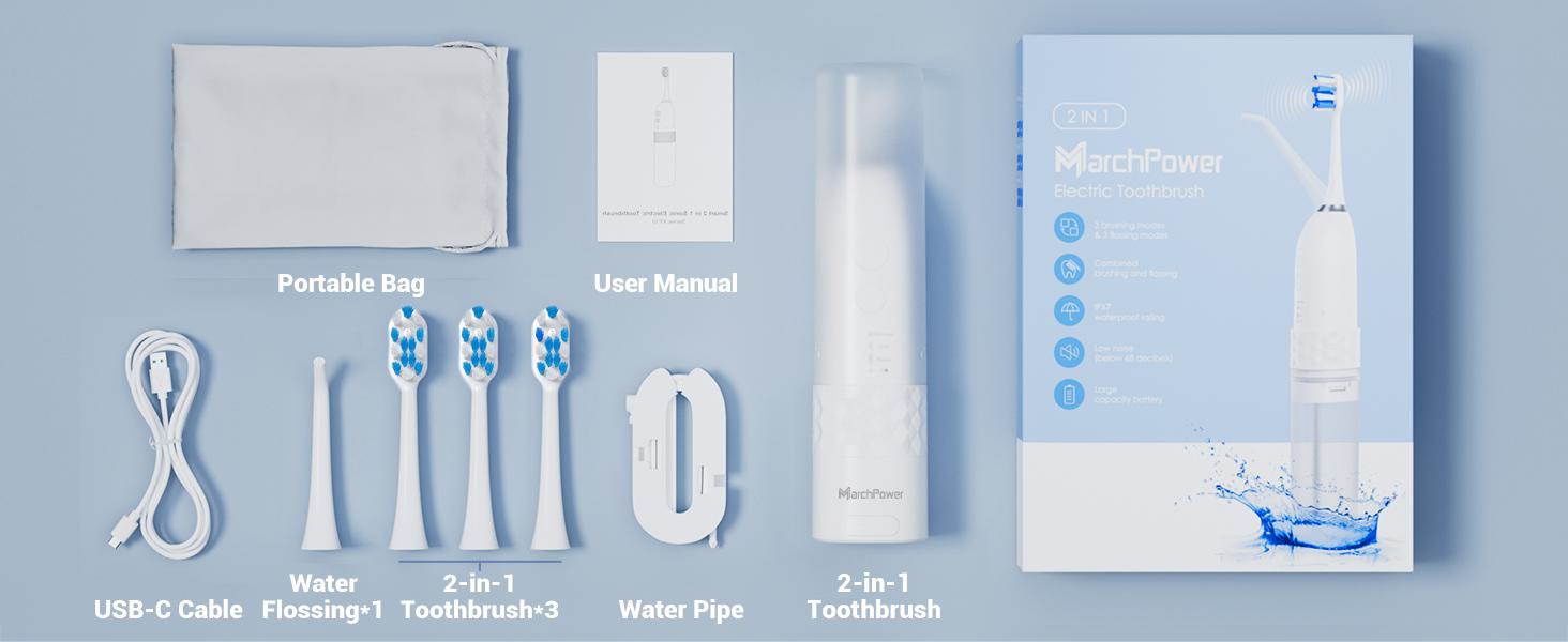 Portable Detachable Electric Toothbrush with Water Flosser, Washing & Care 2-in-1, Wireless Water Flosser Tooth Cleaning Kit 2.0, Combo IPX7 Waterproof Rechargeable Oral Irrigator, Suitable for Family Travel, Oral Health Gift Recommendation Portable Detachable Electric Toothbrush with Water Flosser, Washing & Care 2-in-1, Wireless Water Flosser Tooth Cleaning Kit 2.0, Combo IPX7 Waterproof Rechargeable Oral Irrigator, Suitable for Family Travel, Oral Health Gift Recommendation