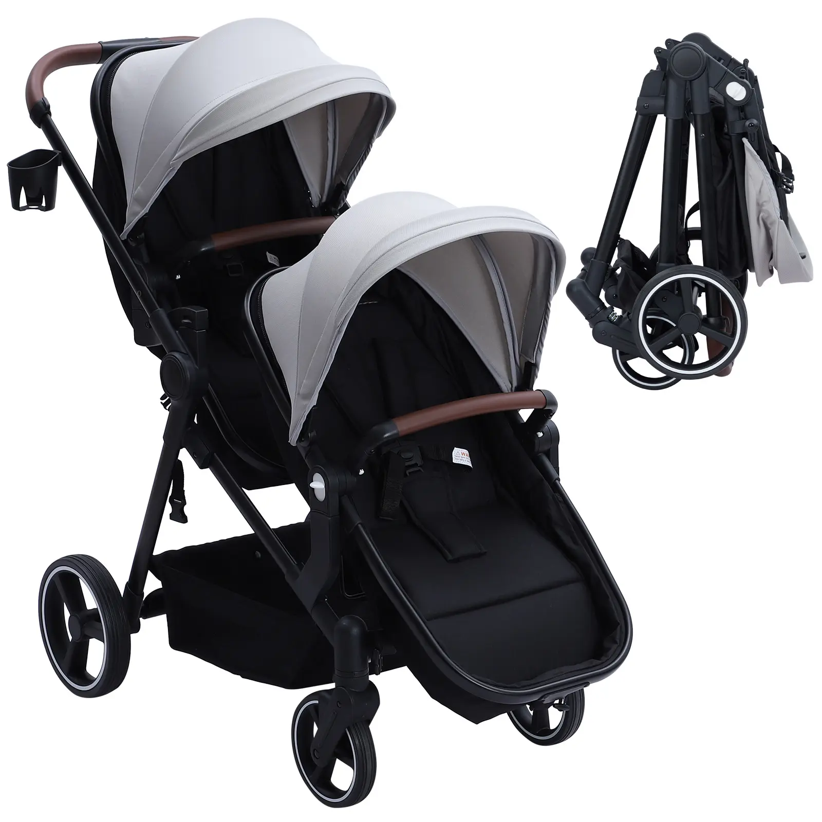 Double Stroller for Infants & Toddlers - Collapsible Tandem Pushchair with Reversible Seats - Adjustable Backrest & Canopy, Large Storage Basket, Multi-Position Bassinet Pram
