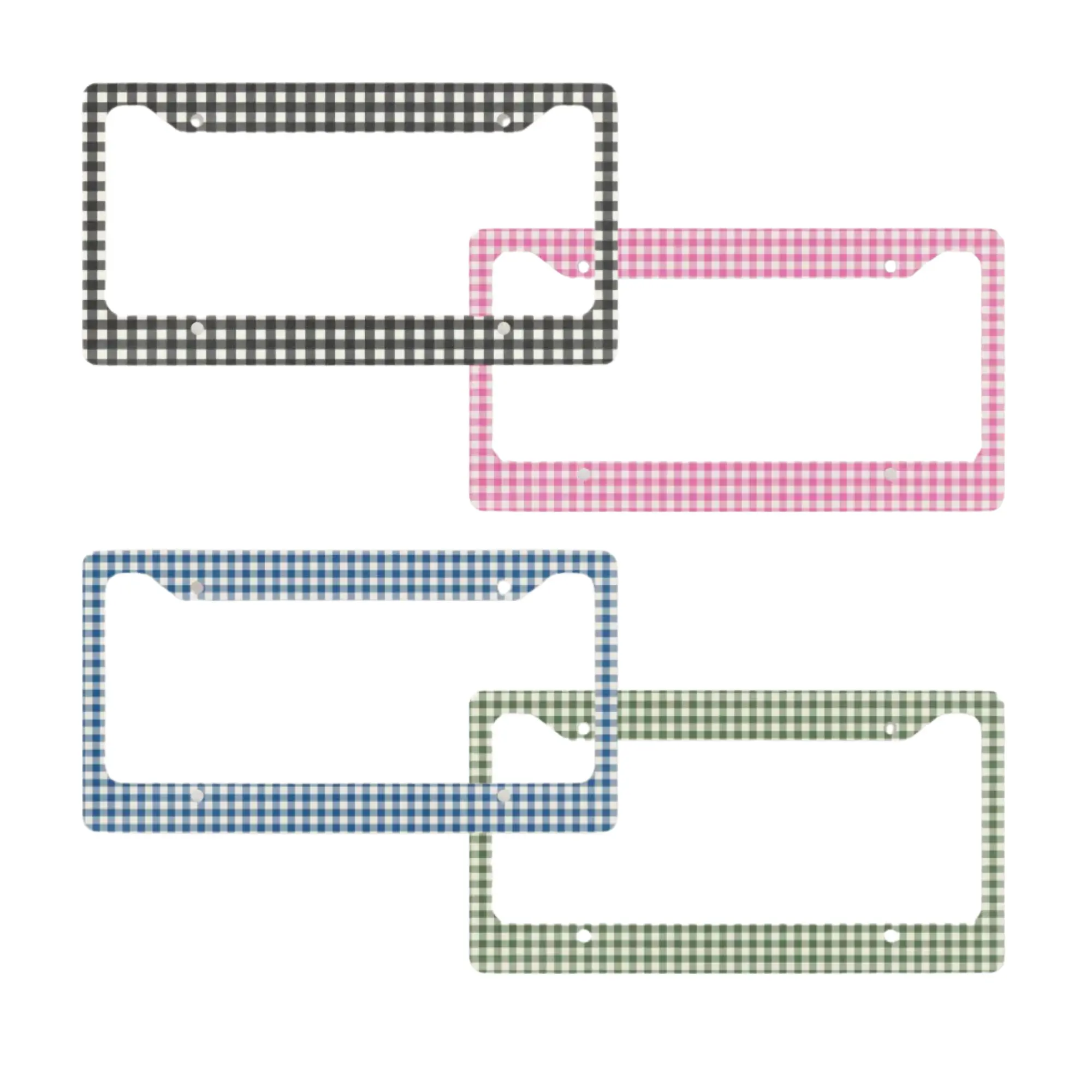 Gingham License Plate Frame Cute Checkered Car Tag Holder Aesthetic Plaid License Plate Cover Car Accessories for Women Girls Auto Decor