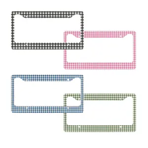 Gingham License Plate Frame Cute Checkered Car Tag Holder Aesthetic Plaid License Plate Cover Car Accessories for Women Girls Auto Decor