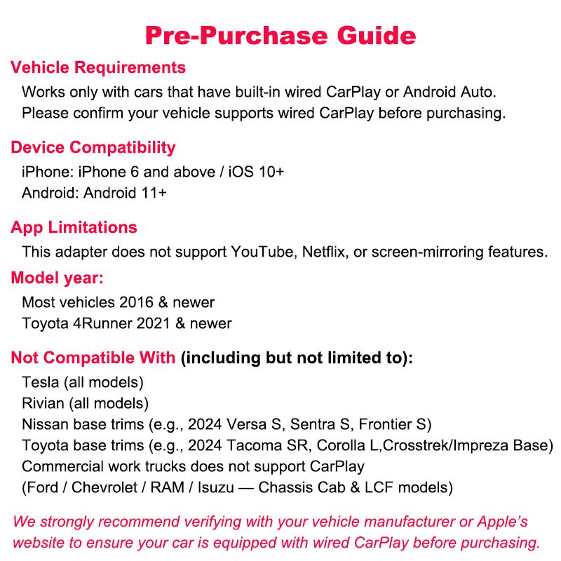 2026 Upgraded Wireless CarPlay Adapter – Fast Connection, No Latency, Supports Hands-Free Calls,  Effortlessly Converts Wired to Wireless CarPlay Adapter, Compatible with iPhone iOS 10+ & Android Auto